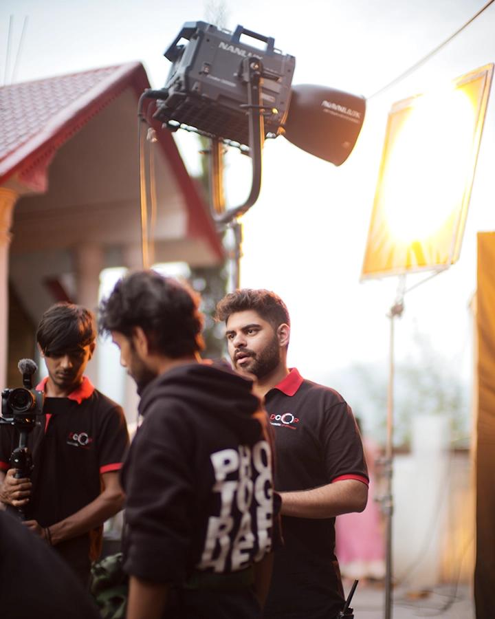 DCOP commercial filmmaking students working with a cinema camera, gimbal and location lighting